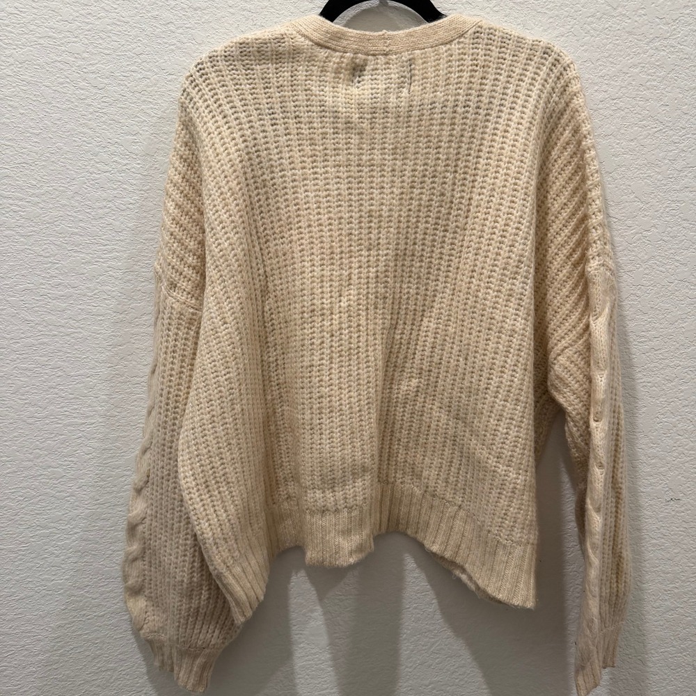 American Eagle Cream Cable Knit Oversized Cardigan Sweater XL Beige Boho - Picture 4 of 4